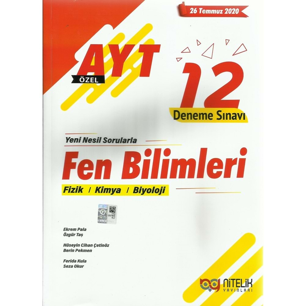 NİTELİK AYT (ÖZEL) FEN BİLİMLERİ 12 DENEME SINAVI