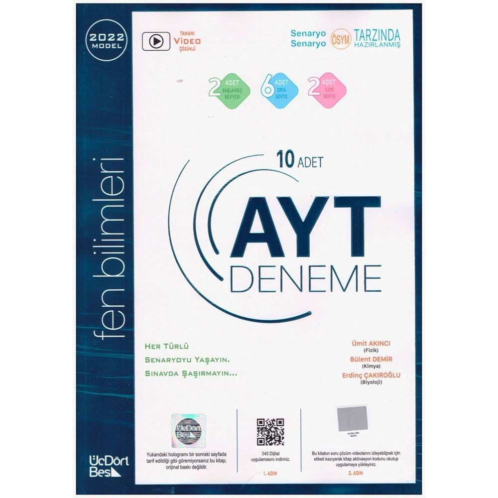 ÜÇDÖRTBEŞ AYT FEN BİLİMLERİ 1. DÖNEM 10 DENEME