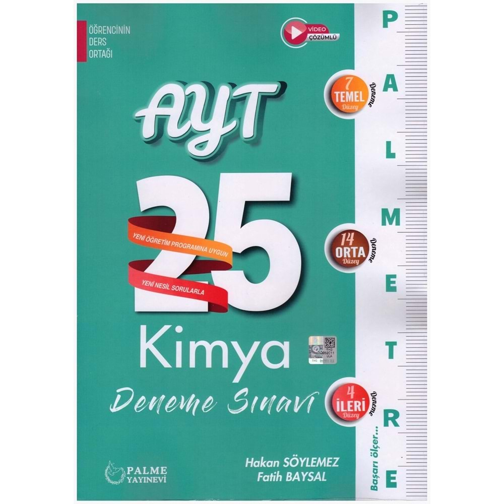 PALME AYT KİMYA 25 DENEME PALMETRE VİDEO ÇÖZÜMLÜ