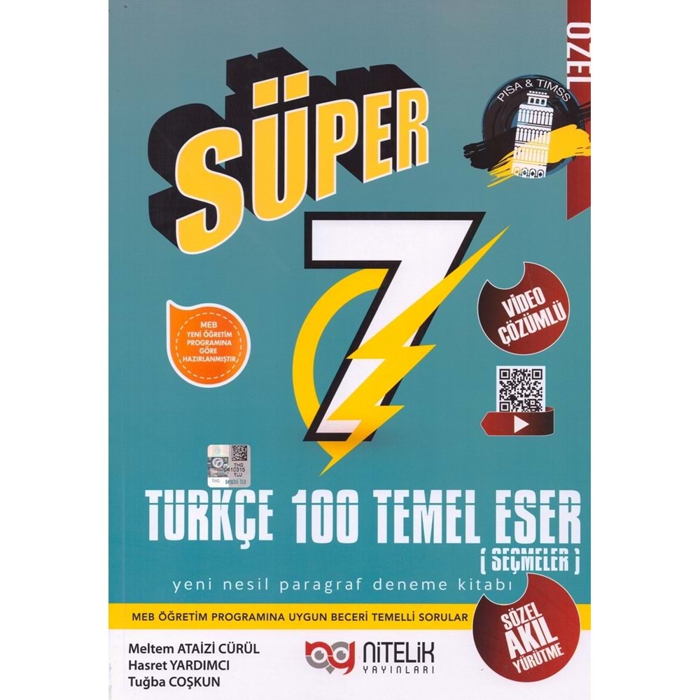 NİTELİK 7.SINIF SÜPER TÜRKÇE 100 TEMEL ESER PARAGRAF DENEME